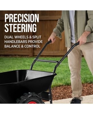 Heavy Duty Dual-Wheel Wheelbarrow Garden Cart w/Built in Stand, 500lb Capacity, Extra Large Wheels