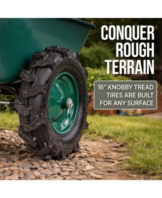 Heavy Duty Dual-Wheel Wheelbarrow Garden Cart w/Built in Stand, 500lb Capacity, Extra Large Wheels