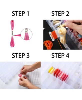 Embroidery Floss Organizer Storage Box Bobbin Winder 24 Compartments 40 Plastic Bobbins Stickers Craft DIY Sewing