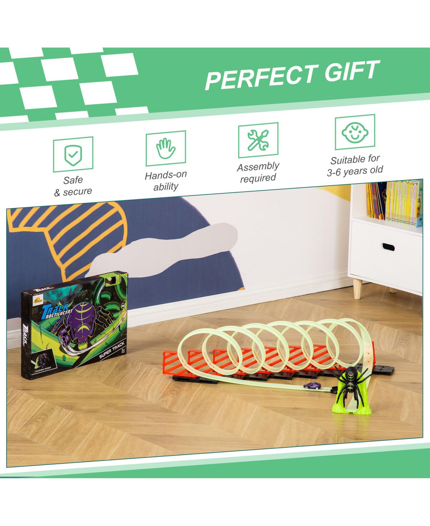 Детская игрушка Qaba Spooky Spider Pull-Back Glow-in-the-Dark Loop Race Track — фото 5