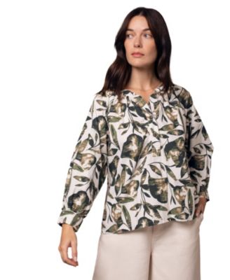 Women's Relaxed Cotton Printed V-Neck Blouse