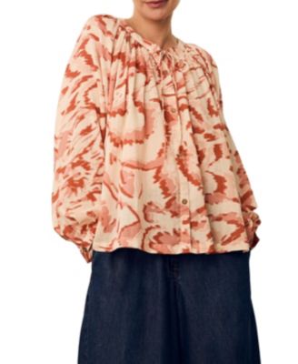 Women's Long Sleeve Tie Neck Swing Shirt