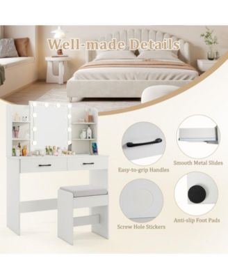 Vanity Set with Lighted Mirror Stool and Power Outlet