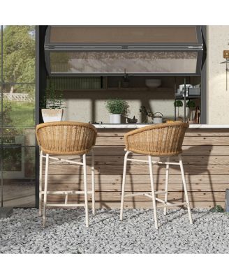 Santorini 28" Wicker Back Outdoor Bar Stool with Cushion, Patio Bar Chair Set of 2