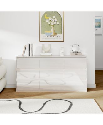 63" High Gloss 9 Drawer Dresser,Modern Bedroom Chest