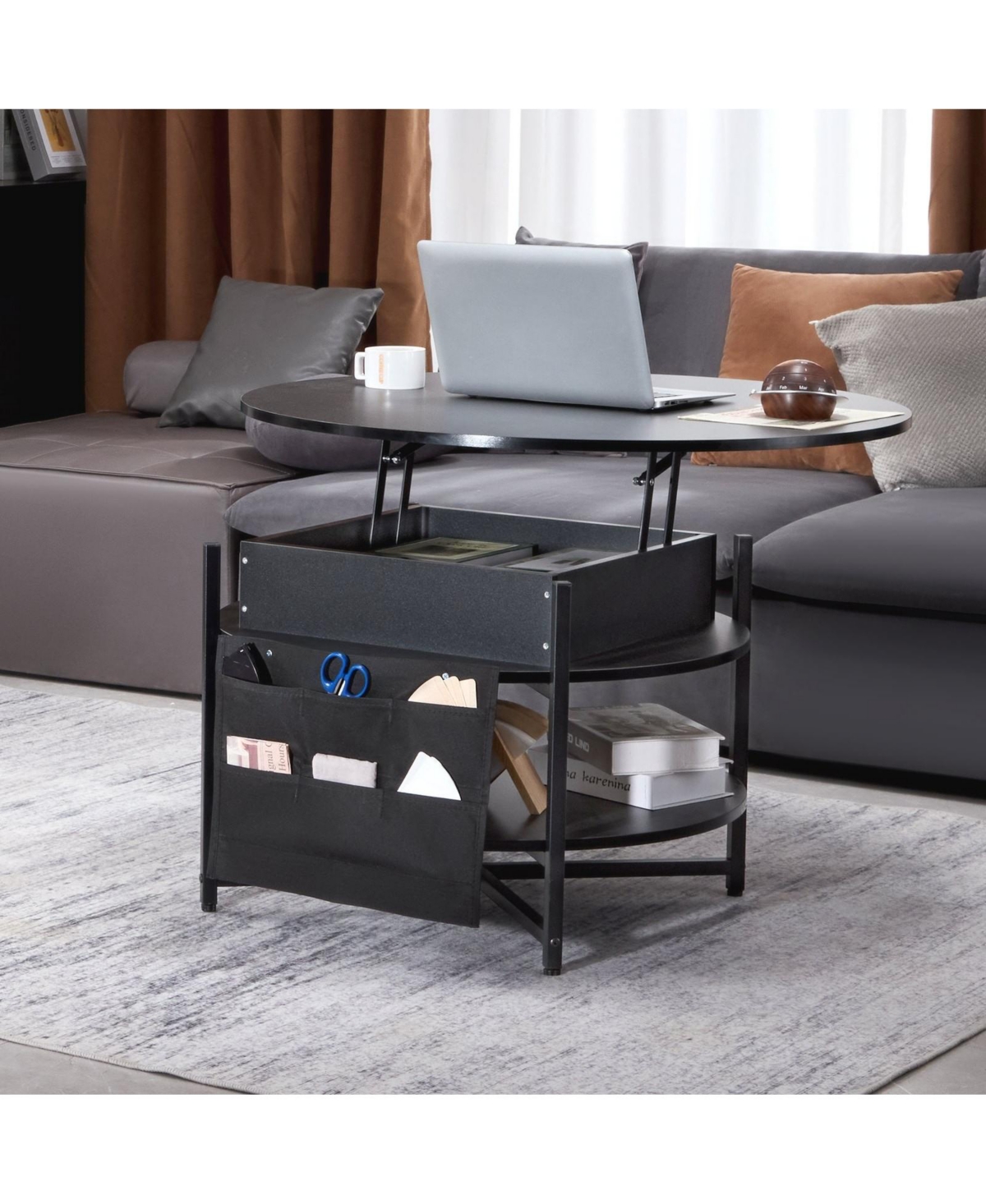 Sugift Lift Top Coffee Table, 35.3 in Round, with Extra Storage for Living Room