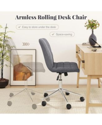 Armless Upholstered Rolling Vanity Chair with Adjustable Height