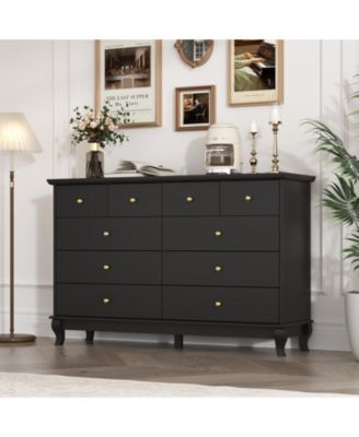 Paint 10-Drawer Wood Double Dresser Storage Cabinet