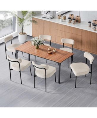 Boucle Dining Chairs Set of 6, Mid Century Modern Upholstered Side Chairs for Dining