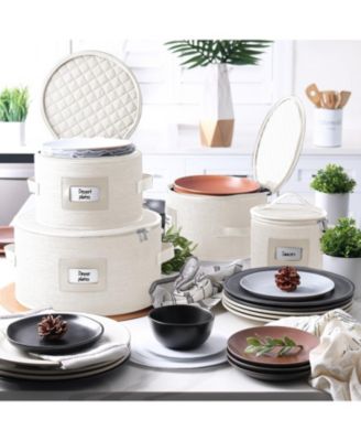 Fine China Storage Containers Hard Shell, 4 Piece Dish Storage Containers, Quilted Plate Containers, Stackable Dish Organizer