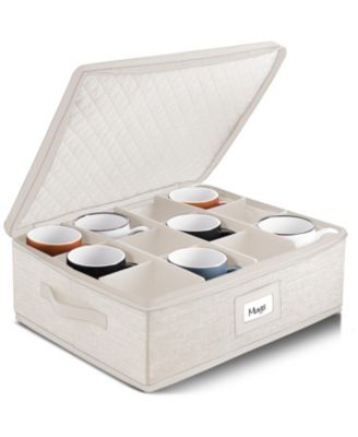 Coffee Mug Storage, Quilted and Stackable Coffee Cup Storage Organizer for Service of 12, Mug Storage Box with Dividers