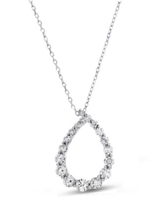 Diamond Graduated Teardrop Pendant Necklace (1/2 ct. t.w.) in 14k White Gold, 16" + 2" extender