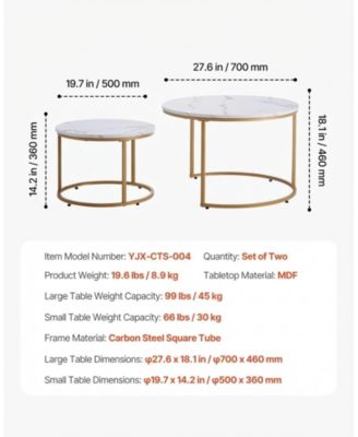 Nesting Coffee Table Set of 2, 27.6" Round Vintage Tables for Small Spaces