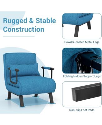 Convertible Sleeper Chair Bed, 5 in 1 Folding Sofa Bed Chair with 5-Position Adjustable Backrest and Pillow for Home Office, Small Spaces