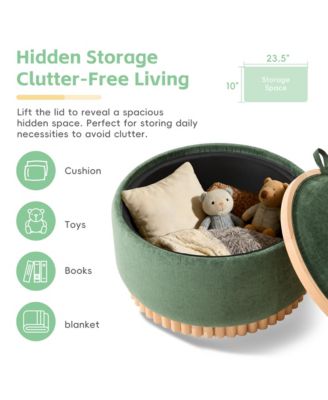 29" Round Storage Ottoman - Modern Coffee Table with Reversible Lid, Wood Frame, Chenille Fabric Footrest for Living Room