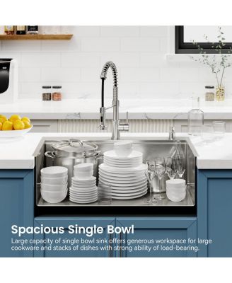 Stainless Steel Kitchen Sink, Single Bowl, Overmount Handmade Sink in Brushed, with Cutting Board, Colander