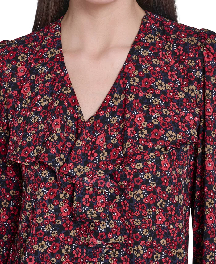 Women's V-Neck Ruffle Pull-On Blouse - thumbnail 4