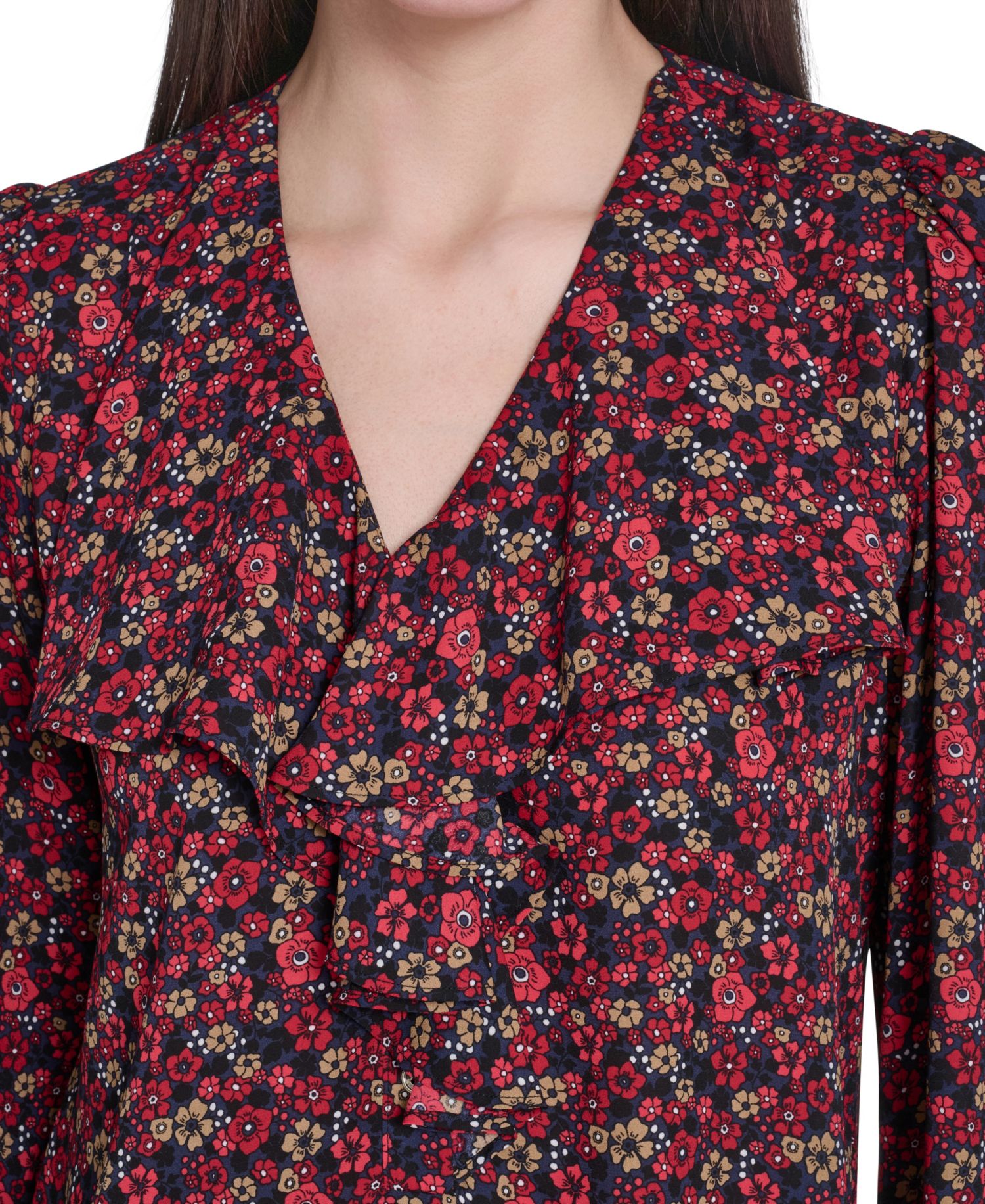 Women's V-Neck Ruffle Pull-On Blouse