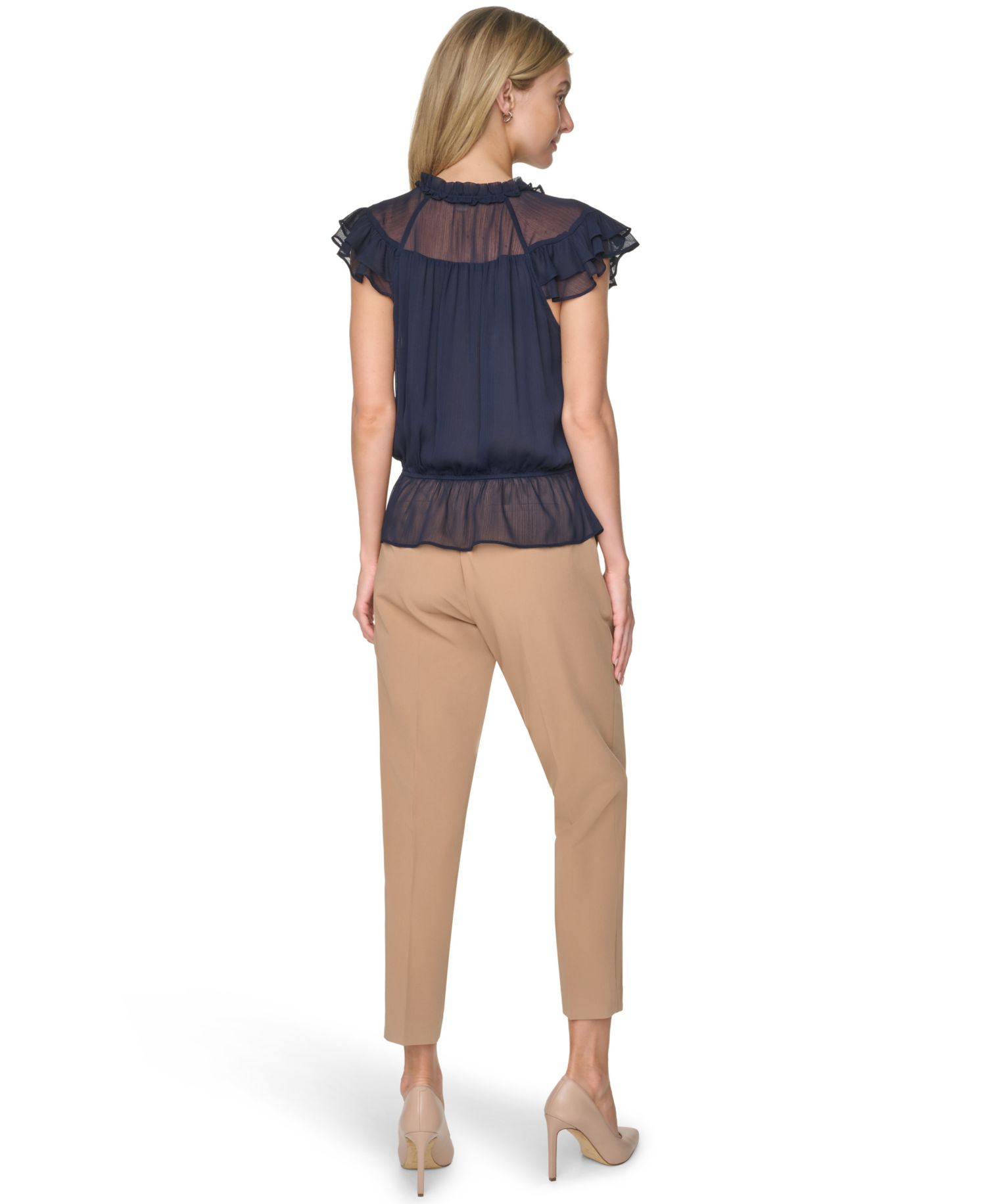 Women's Peplum Flutter-Sleeve Pull-On Blouse