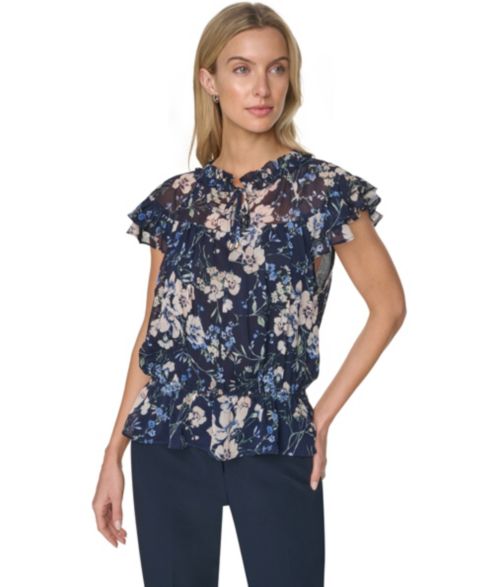 Женская блузка Tommy Hilfiger Peplum Flutter-Sleeve Pull-On Blouse, цвет: Mid/Powd