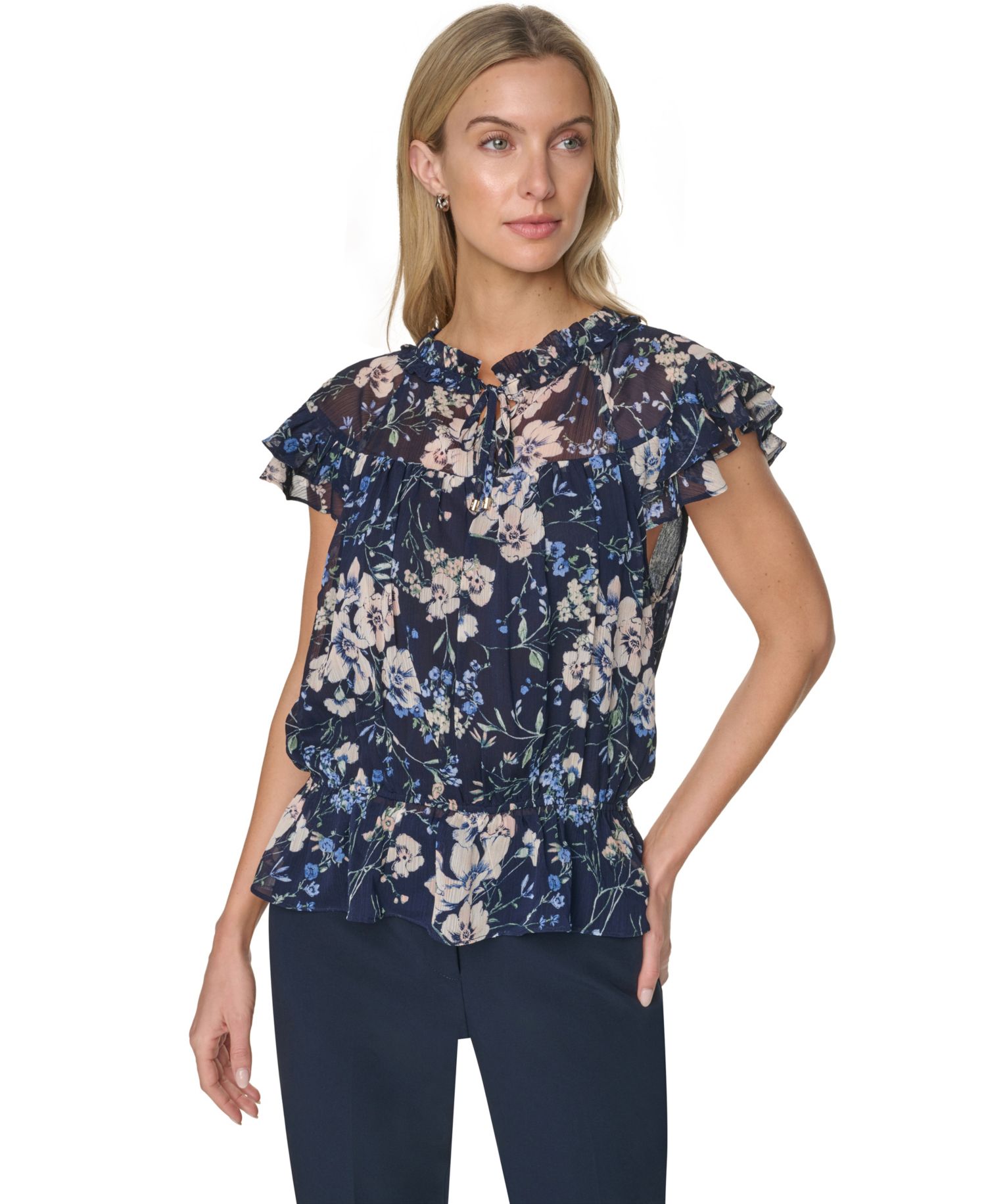 Women's Peplum Flutter-Sleeve Pull-On Blouse