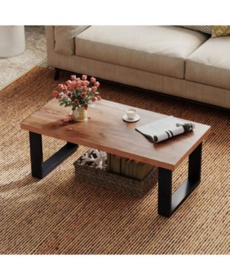 Oak Farmhouse Coffee Table Rustic Thick Top Wood Texture