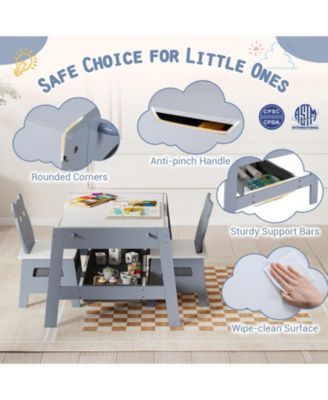 Toddler Table and 2 Chairs 5-in-1 Cute Art Desk Set with Reversible Chalkboard Whiteboard