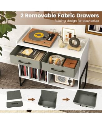 Vinyl Storage Cabinet with Charging Station and Adjustable Shelf
