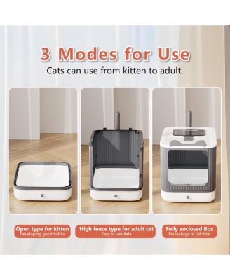 Upgraded Fully Enclosed Cat Litter Box With Lid Drawer 3 Modes Easy Clean Anti-splashing For Kitten To Adult