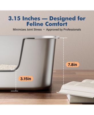 Stainless Steel Cat Litter Box Low Entry Anti Splash Odor Free Non Stick Easy Clean for Senior Injured Cats