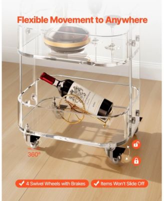 Acrylic Table with Wheels, 2-Tiers Mobile Rolling Cart, Modern Storage Desk