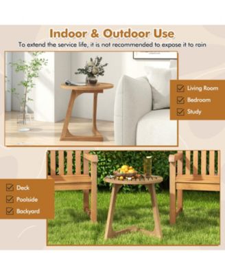 Round Teak Wood Side Table with Slatted Tabletop