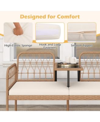 Outdoor PE Rattan Loveseat with Built In Table and Cushions