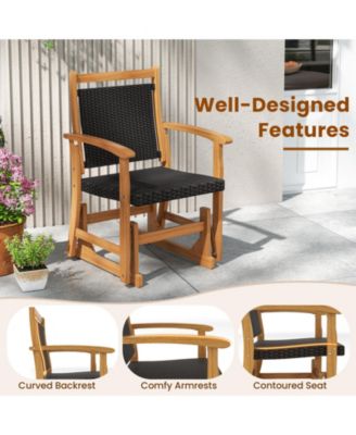 Patio Rattan Glider Chair with Acacia Wood Frame