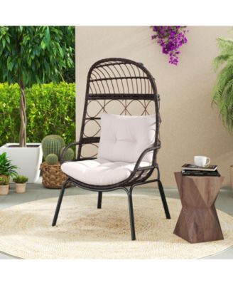 Patio Wicker Egg Chair with Rattan Frame and Seat Cushions
