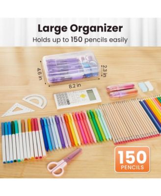 6 pack Plastic Pencil Case Crayon Pen Organizer Snap Lid Stackable Craft Storage Box