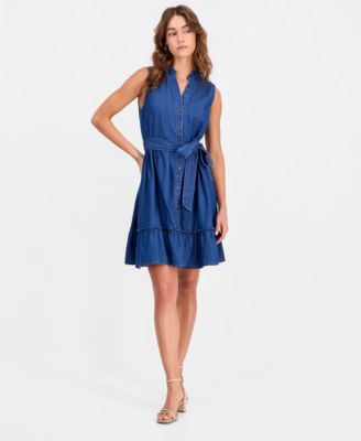 Women's Sleeveless Tiered Mini Shirtdress