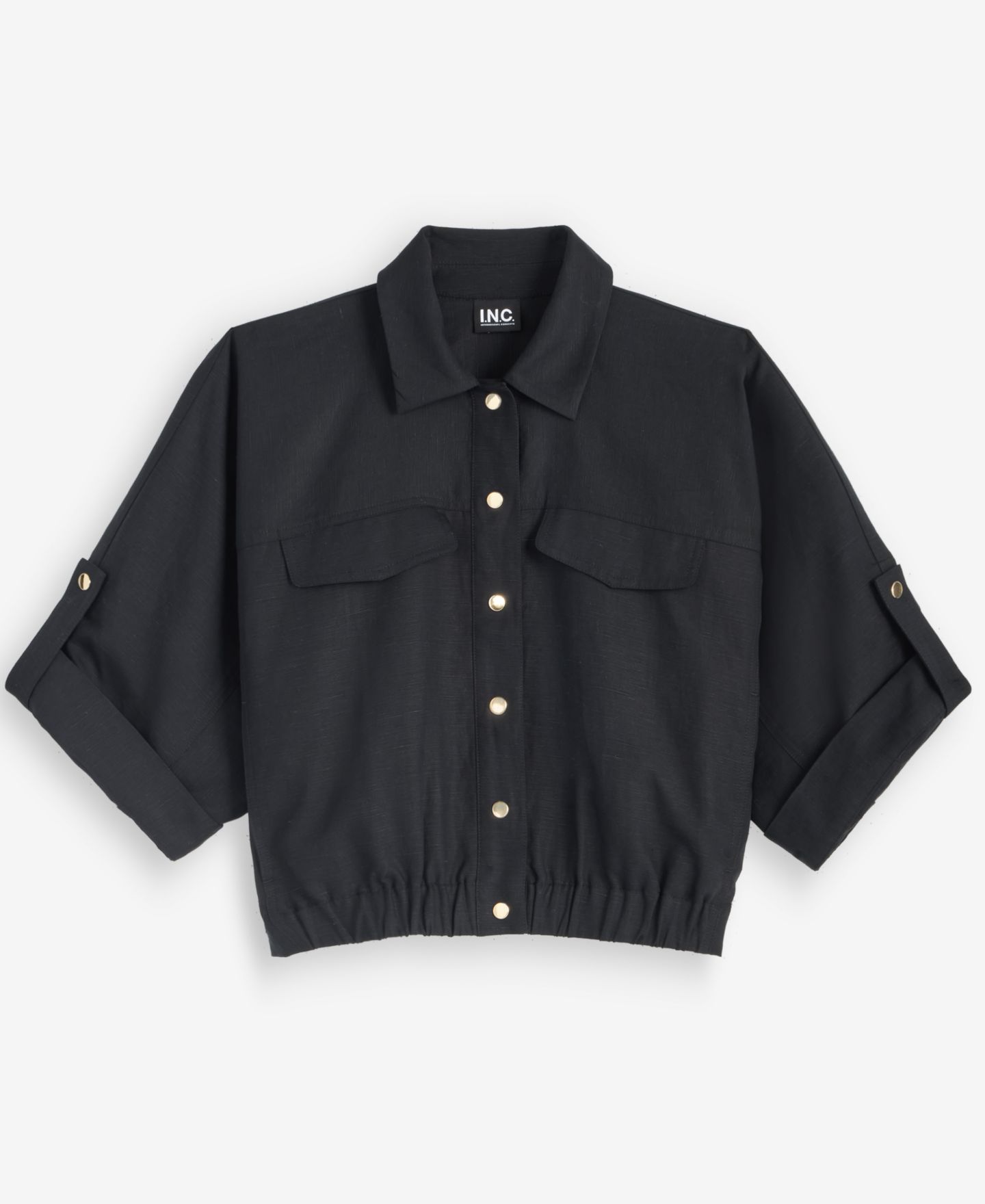 Женская куртка I.N.C. International Concepts Petite Linen Short-Sleeve Shirt Jacket, цвет: Глубокий чёрный — фото 4