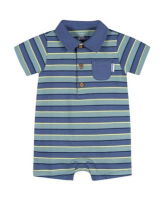 Baby Boys Collared Romper, Blue and Green.
