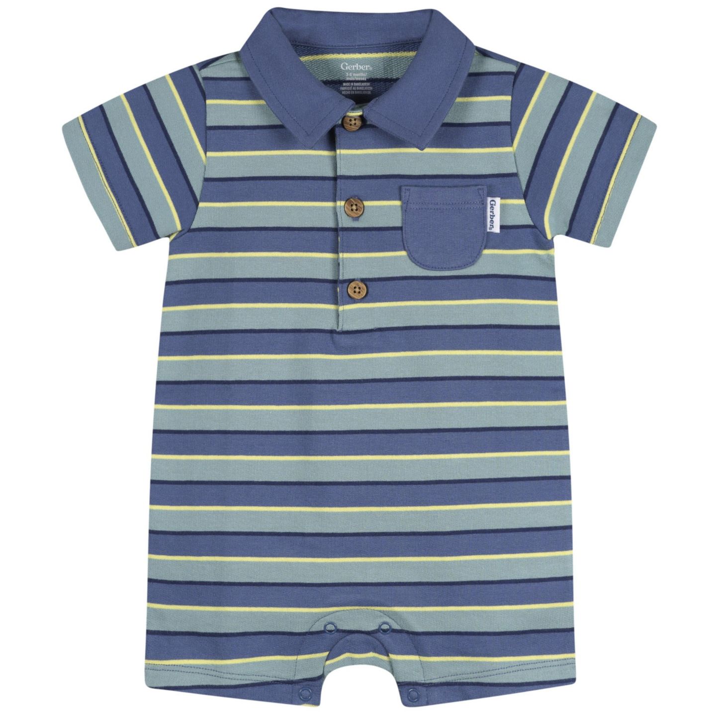 Комбинезон Gerber Collared Romper, Blue and Green. для мальчиков-малышей, цвет: Синий / Зелёный — фото 1