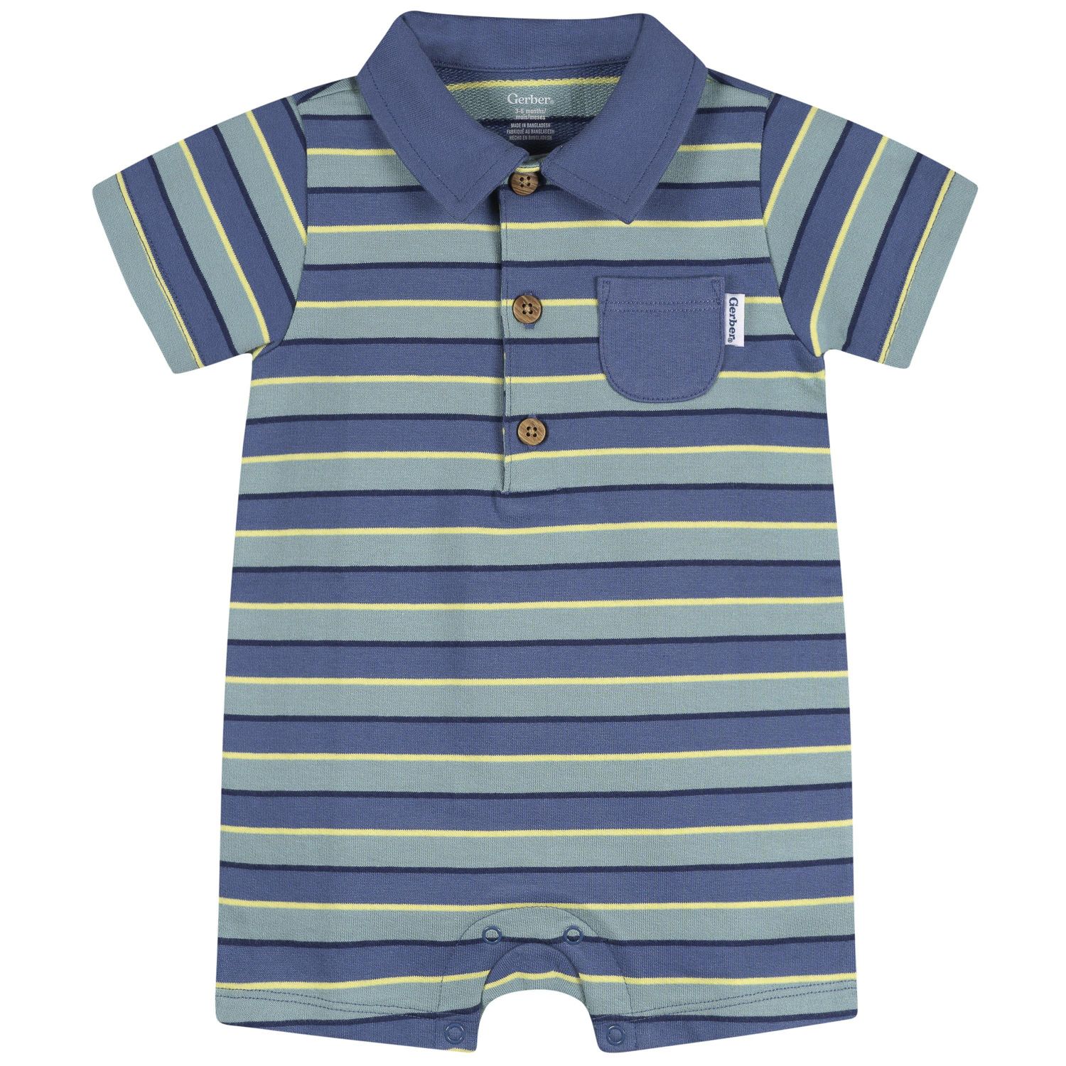 Baby Boys Collared Romper, Blue and Green.