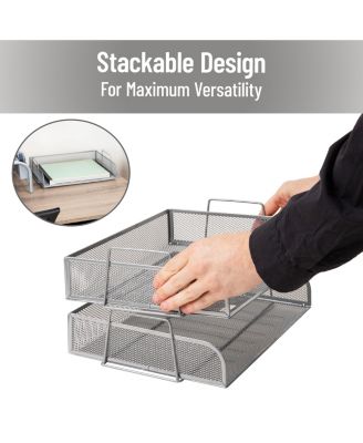 Stackable Paper Tray Desktop Organizer Metal Mesh File Storage