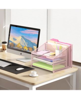 Mesh Desk File Organizer 3 Trays 2 Upright Sections