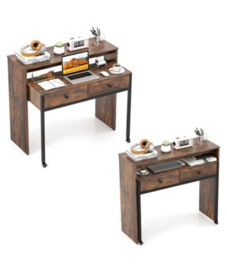 Extendable Rolling Desk with 2 Storage Drawers Home Office