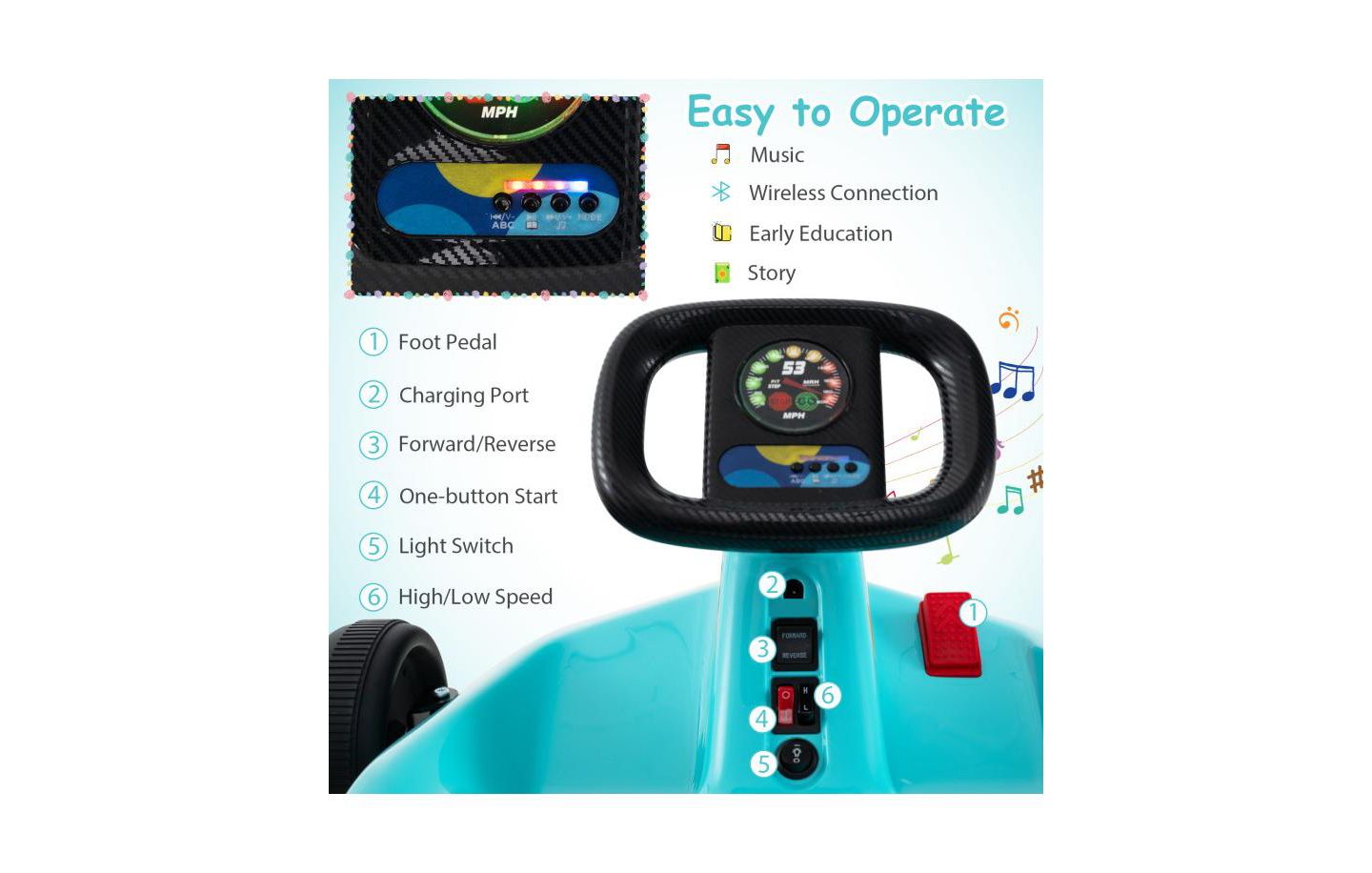 Детская игрушка HONGGE 12V Electric Go Kart with Remote Control, 33"L x 27.5"W x 18"H, 1-Seat Ride-On Toy, Ages 3+, цвет: Синий — фото 10