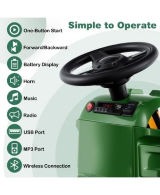 12V 2-in-1 Kids Ride On Tractor with Trailer and 3-Gear Shift-Grayish Green