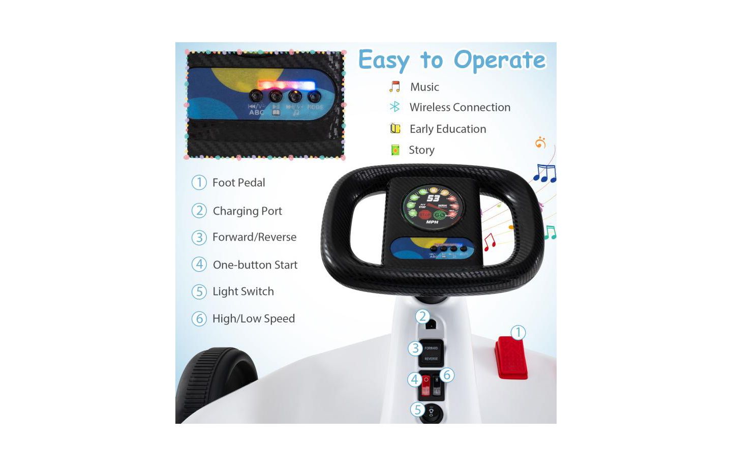 Детская игрушка HONGGE 12V Electric Go Kart with Remote Control and LED Lights, Ages 3+, цвет: Белый — фото 6