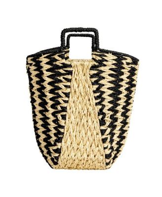 Zigzag Woven Paper Rope Basket, Black and Natural