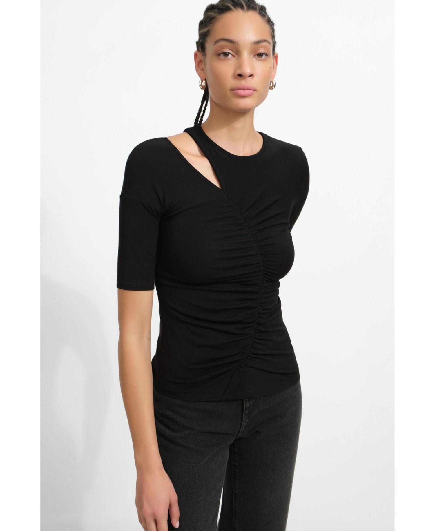 Women's Paz Shoulder-Cutout Crew-Neck Gathered Jersey Elbow-Sleeve Top