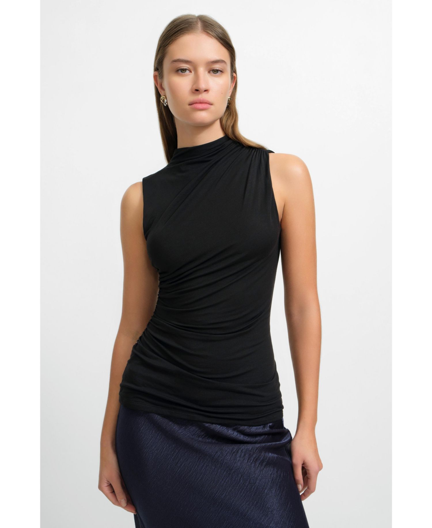 Women's Amila Draped Funnel-Neck Side-Ruched Jersey Top